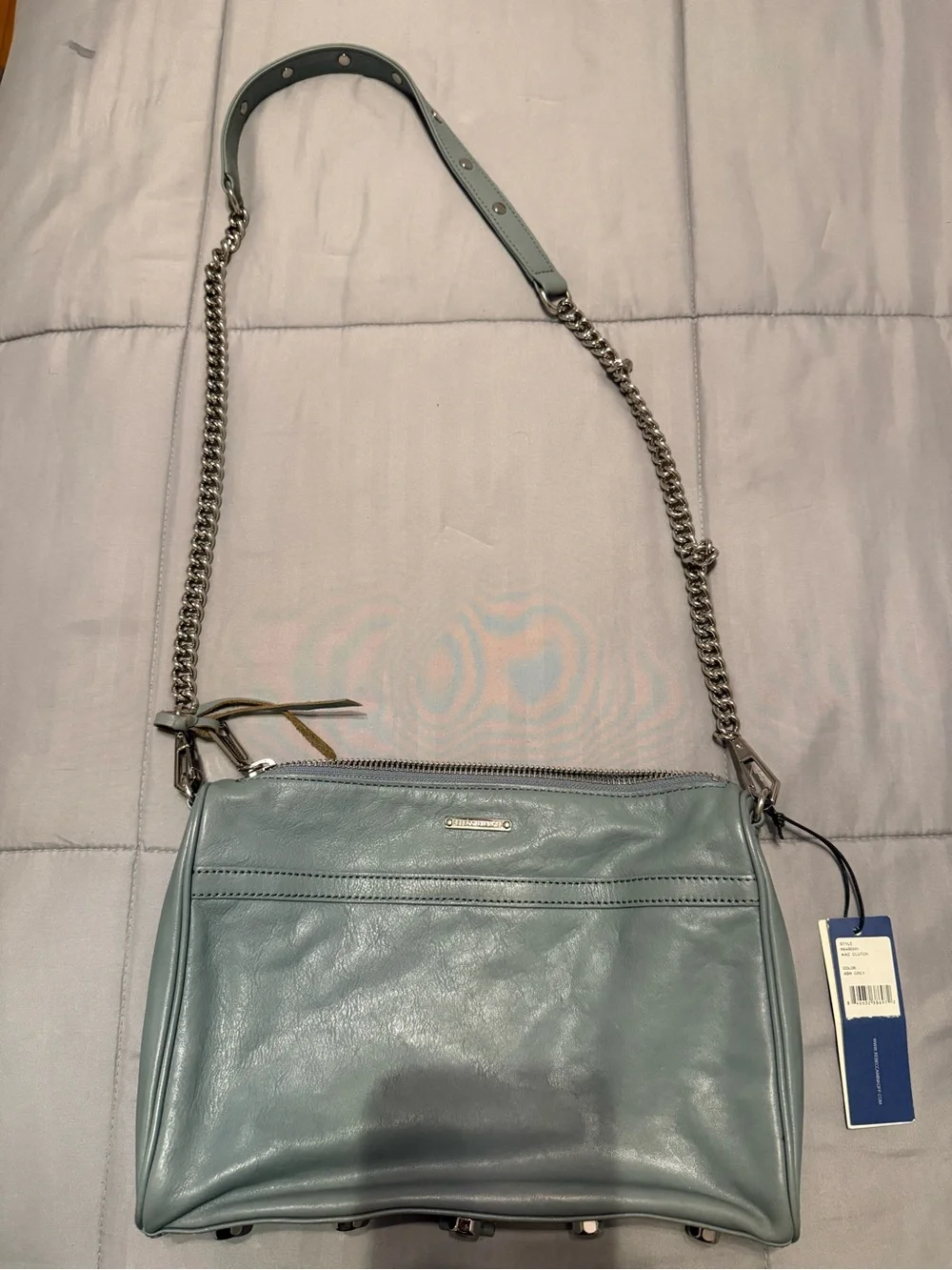 Rebecca Minkoff Leather Chain Strap Crossbody in Ash Grey